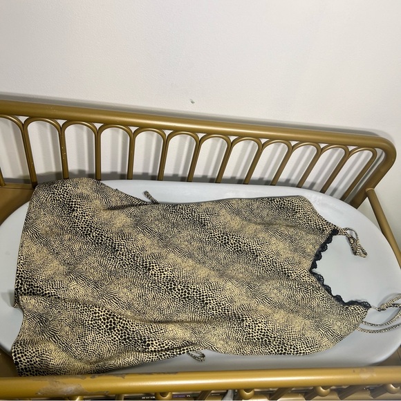 Vintage 90s leopard print slip Dress w/ floral lace trim & side slit size medium - Picture 1 of 13